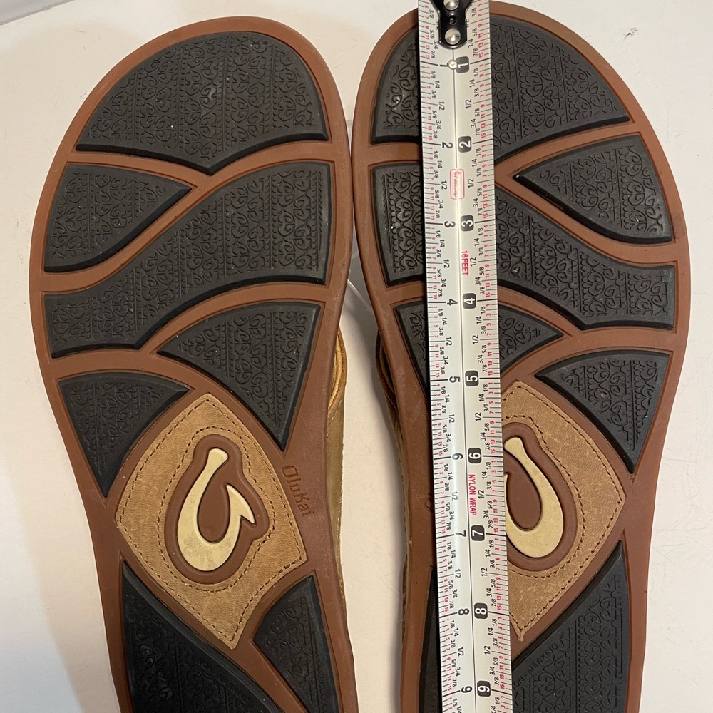 Sold OluKai Men’s Pikoi Leather Flip Flops Sandals Ray Brown Size 8 US $100 NEW - Picture 3 of 13